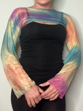 Upcycled Abstract Mesh Shrug S/M Sheer Super Crop Scarf Top